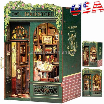 Book Nook Kit Owl Bookstore DIY Miniature House Booknooks Kit for Adults LED