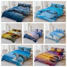 3D Dolphin Sea Sky Clouds Jumping Quilt Cover Duvet Cover Comforter set