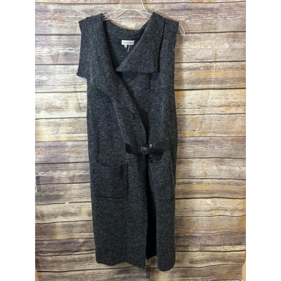 Кардиган Neiman Marcus свитер L большой длинный жилет шаль воротник подпоясанный серый - Изображение 3 из 4