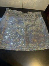 GB Gianni Bini Women's Silver Sequin Skirt Size L Lined Back Zip