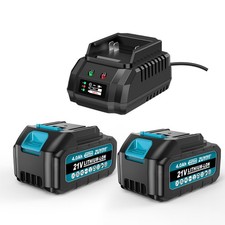 2 Packs 4.0 Ah Battery and Fast Charger 21V Rechargeable Lithium Battery for ...