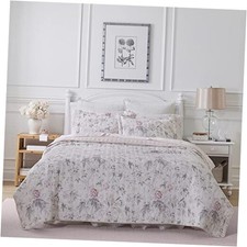- Quilt Set, Reversible Cotton Bedding with Twin Breezy Floral Pink/Grey