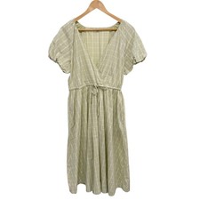 Madewell Plaid Tie Waist Midi Dress Sz S Prairie Green Cotton V-Neck Puff Sleeve