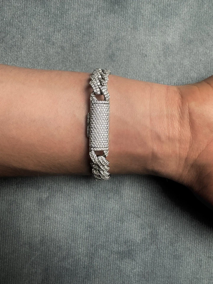 Moissanite 925 Silver Cuban Bracelet 10mm VVS1 D Color Luxury Iced Out GRA  - Bild 4 von 4