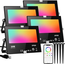 LED Flood Lights RGB Color Changing 300W Equivalent Outdoor, 30W Bluetooth Sm...