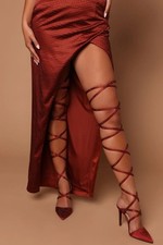Nova Luxe NWT Sz 6 Geraldine Wrap Up Satin Pumps Burnt Orange MSRP 129.99
