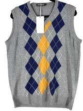 Mens Knitted Sweater Vest Pullover V-Neck Sleeveless Slim Fit Argyle Knit NWT
