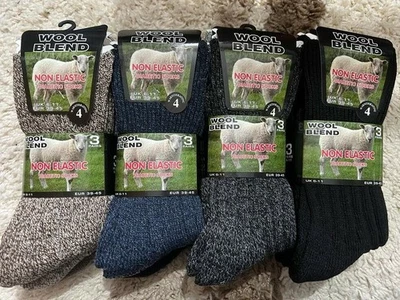 HH-COLLECTION 3 Pairs Wool Blend Non-Elastic Outdoor Thermal Diabetic Boot Socks 6-11