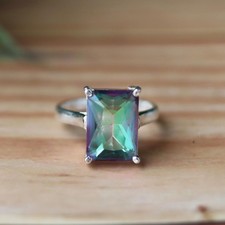 Mystic Topaz Ring - Boho Emerald Cut Cocktail Ring - Colorful Rainbow
