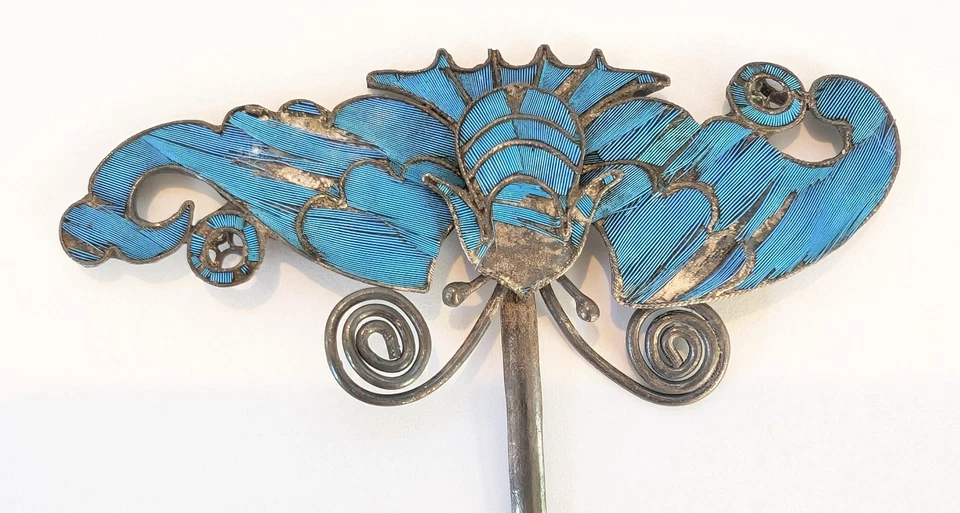 Заколка для волос в виде зимородка династии Цин антикварная винтажная синяя Тянь-Цуй - Изображение 2 из 4