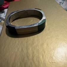 Vintage Taxco Sterling Silver 950 Hinged Bracelet Malachite Thick Heavy TD-27