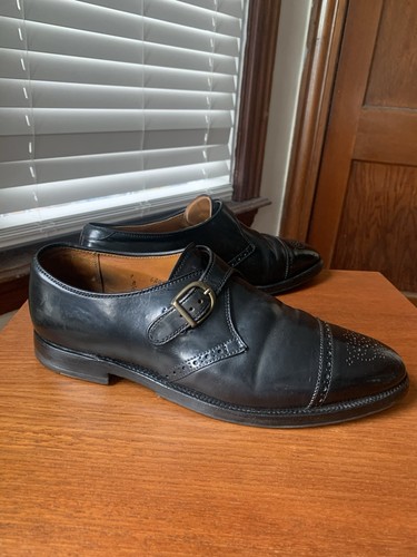 ALDEN 9D BLACK SHELL CORDOVAN BROGUED CAP TOE MONK STRAP SHOES 9 D - Picture 2 of 23