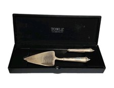 Towle Silverplated Knife Cake Server Set In Velvet Wood Box Wedding Anniversary
