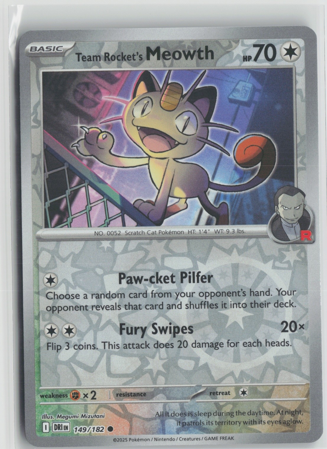 Team Rocket's Meowth 149/182 Common SV10: Destined Rivals NM Reverse Holo