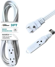 3-Outlets Flat Plug Extension Cord Outlet Extender, UL Listed, Indoor Extension 
