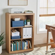  4-Cube Storage Organizer with Display Shelf, Light Honey Finish