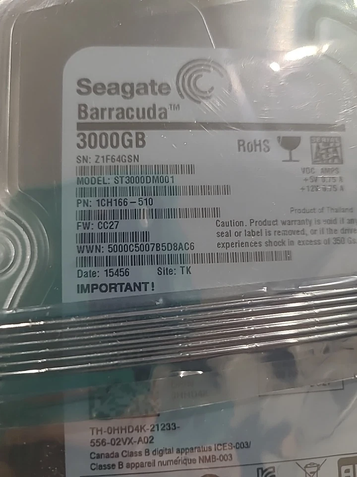 NIP Seagate Barracuda 3TB 7.2K RPM 3.5''SATA Internal HDD ST3000DM001 Hard Drive - Image 3 of 4