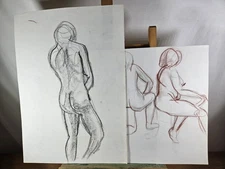 MOLLIE WALLACE ORIGINAL NUDE LIFE DRAWINGS CHARCOAL & CONTÉ CRAYON ASHDON ESSEX