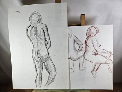 MOLLIE WALLACE ORIGINAL AKT LEBEN ZEICHNUNGEN KOHLE & CONTÉ BUNTSTIFT ASHDON ESSEX