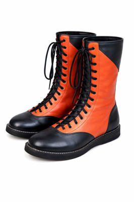 Handmade Leather Pro Wrestling Boots   Lace-Up Two-Tone Performance Boots
