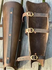 Medieval Leather Greaves, Brown Adjustable Leg Armor for LARP and Cosplay,