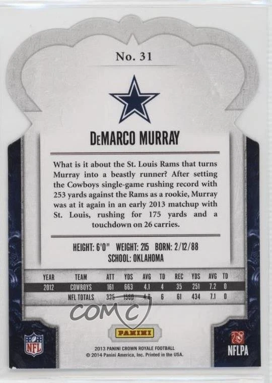 2013 Panini Crown Royale Silver Holo Die-Cut Crown /199 DeMarco Murray #31 - Image 2 of 2