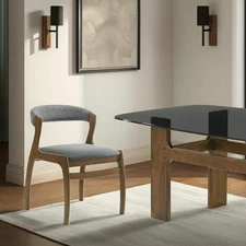 Ileena Mid-Century Modern Charcoal Upholstered Armless Solid Wood Dining Chai...