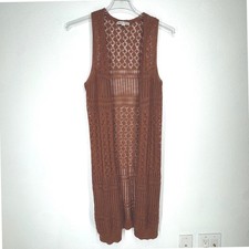 Open Knit Crochet Longline Duster Vest Womens Small Festival Boho Indie Granola