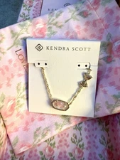 Kendra Scott X LoveShackFancy Rosa Beaux Pink Bow Illusion Elisa Necklace NWT