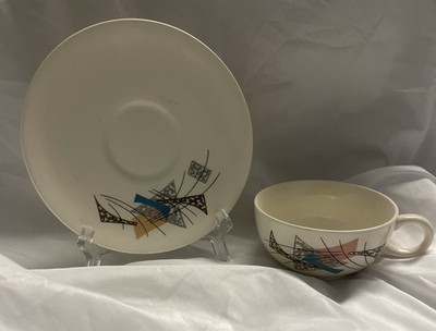 Atomic Mid Century Teacup And Saucer Cottage Granny Core 1950 s Abstract
