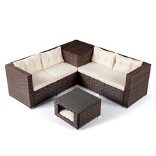 Garden Rattan Furniture 4 Piece Set Table Chairs Sofa Wicker Outdoor Patio Set