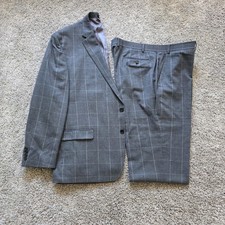 RALPH LAUREN LRL Windowpane Check 100 Wool Two Piece Suit Men's 50 R 41x30 Gray