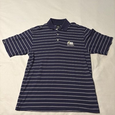Page & Tuttle Polo Mens Size L  Blue & White Striped Pines Grand View Lodge Logo