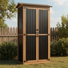 Petscosset Outdoor Storage Cabinet Weather-Resistant, Wood & Metal Storage Shed