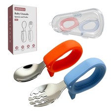 Utensils, Stainless Steel Baby Forks and Spoons Set with Silicone Handle, Sil...