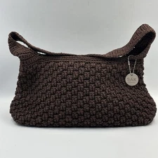 Vintage The Sak Handbag Crochet Knit Woven Shoulder Brown Purse Zipper Close