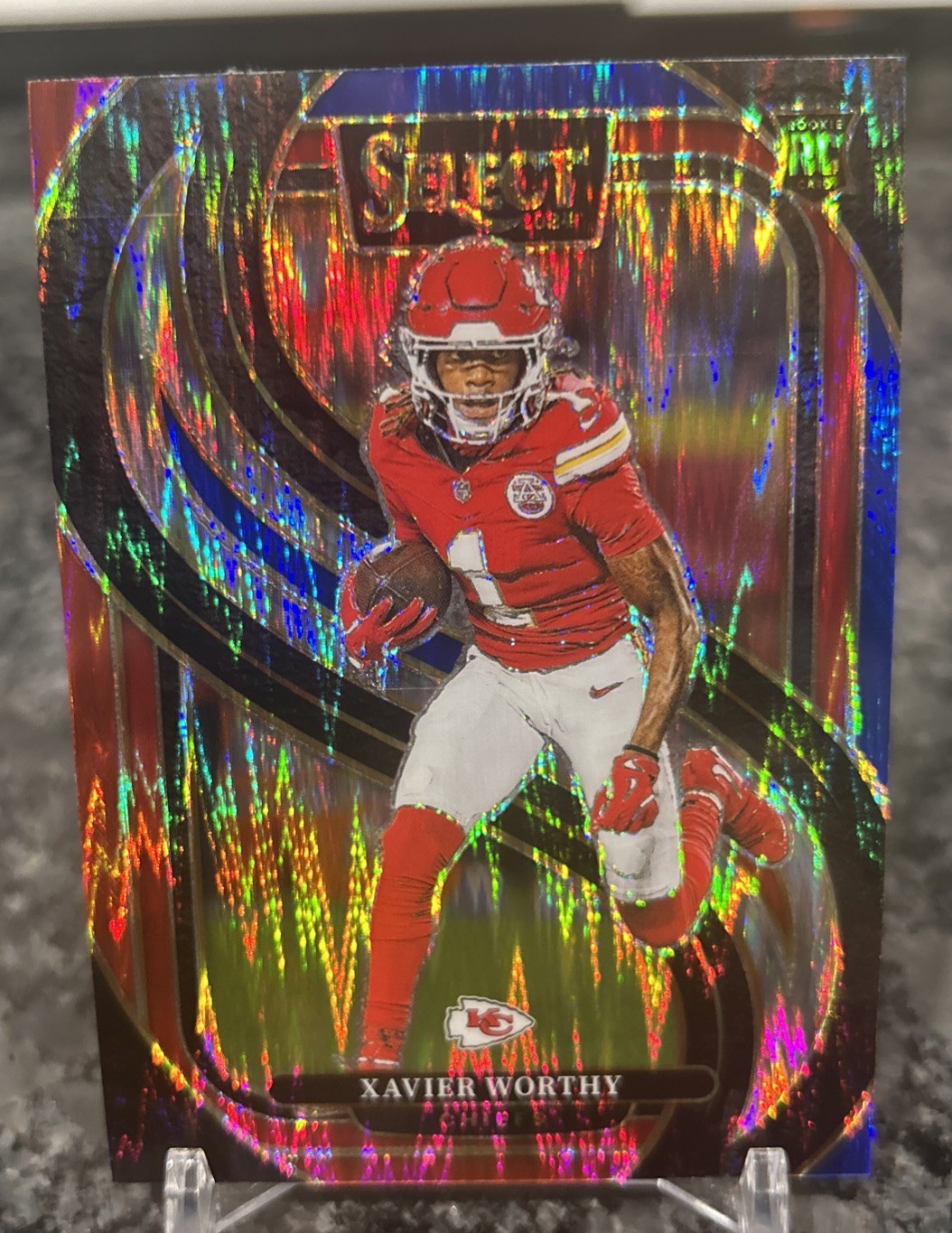 2024 Panini Select - Premier Level Xavier Worthy #119 Red & Blue Shock Prizm...