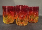Vintage Blenko Set Of 5 Handcrafted Art Glass Tangerine Pinched Tumblers
