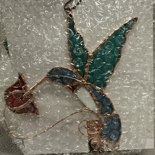 23” Stained Glass HUMMINGBIRD w/FLOWER Wind Chime GE138 Sun Catcher Garden Decor - Picture 3 of 4
