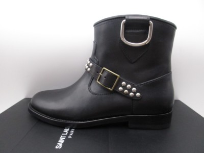 Yves Saint Laurent Black Leather Lace-Up Ankle Boots, Buckle and studded heels Saint Laurent Studded Buckle St main image 2