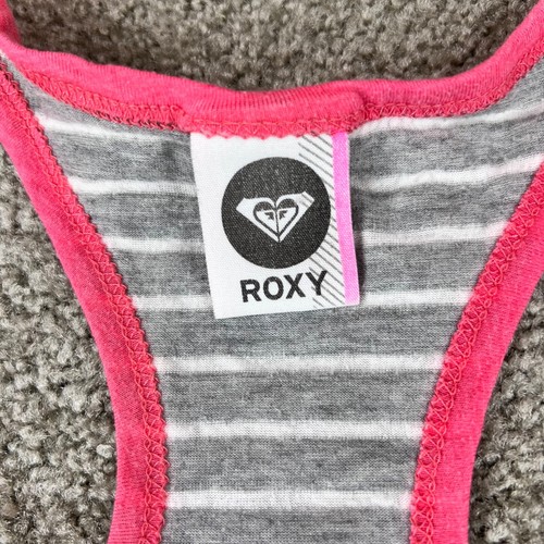 Roxy Racerback Sz L Youth Girls Pink & Gray Striped Two Tone Heart Logo Tank Top - Picture 4 of 10