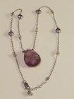 16" Necklace 925 Sterling Silver Chain w/Teardrop Amethyst Gem & Peacock Pearls