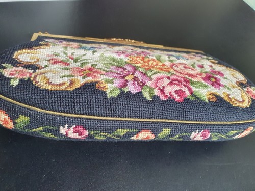 Vintage Blumen Petit Point Tasche markiert NBM Österreich Abendtasche neuwertig - Foto 7 di 24