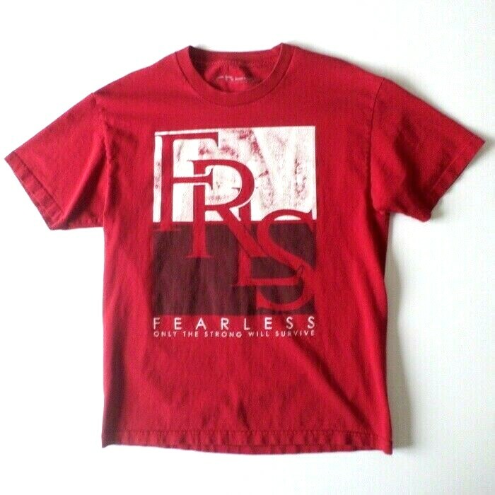 FRLS Mens T-Shirt L Large Red Fearless Only The Strong Will Survive