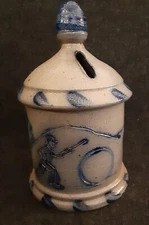 Rowe Pottery Works 1989 Hoop Rolling Bank Salt Glazed Folk Art 7"