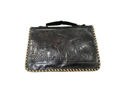 Vintage Egyptian Themed Leather Document Wallet Hand Tooled Folio Handcrafted