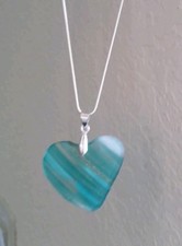Turquoise Heart -Sea Glass Style Pendant/ w / S.P. chain