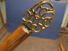 MW.695: VINTAGE HANDSOME GOLD FILAGREE TOP ON ASH WOOD WALKING STICK CANE