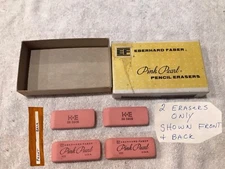 2 NOS K&E Erasers Pink Pearl 101 Double Bevel Keuffel Esser Eberhard Faber W/box