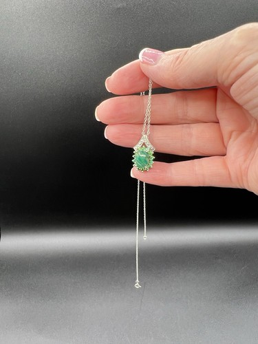 Sterling Silver Chain, Jade/Chrome Diopside/Sterling Silver Pendant, 17.5” - Picture 6 of 8